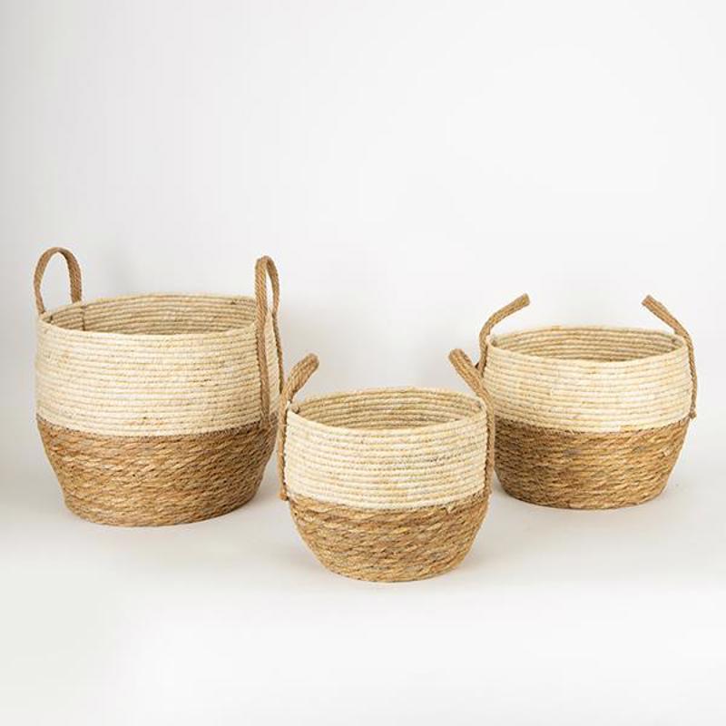 ESTHETI home Σετ των 3 Καλάθι Ψάθινο Εκρού/Καφέ/Μαύρο 2