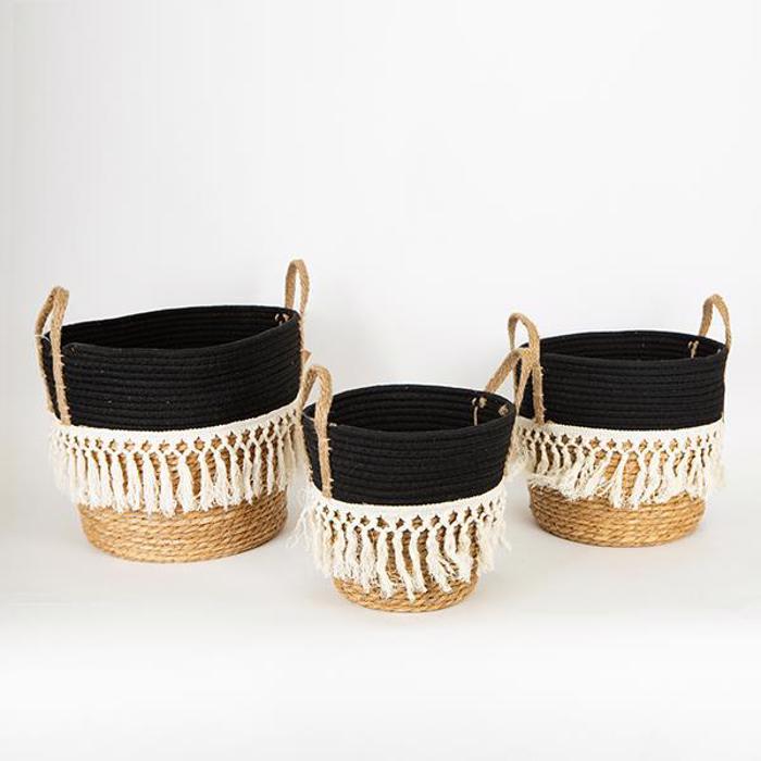 ESTHETI home Set ton 3 Kalathi Psathino me Krossia Kafe/Mavro 25x17x23cm/28x22x25cm/35x28x30cm 752-32013