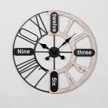 ESTHETI home Ρολόι Τοίχου Μεταλλικό/Ξύλινο Μαύρο/Φυσικό Φ60x4cm 753-10010