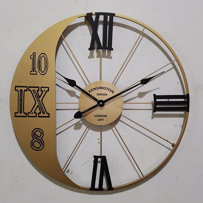 ESTHETI home Roloi Toixou Metalliko Xruso/Mavro me Latinikous Xaraktires F60x4.5cm 753-10026
