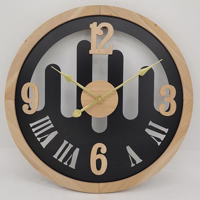 ESTHETI home Roloi Toixou Metalliko/Xulino me Latinikous Xaraktires kai Arithmous F60x4.5cm 753-10030