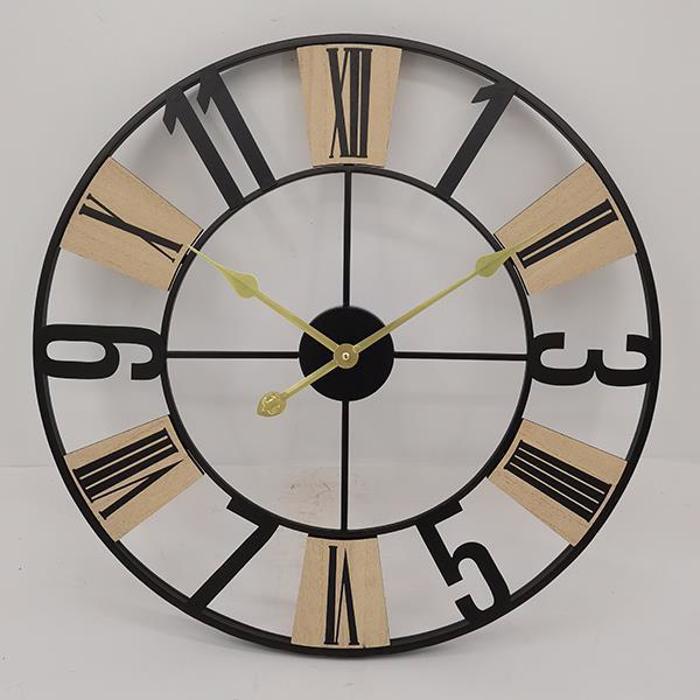 ESTHETI home Roloi Toixou Metalliko/Xulino Mavro/Fusiko/Xruso F60x4.5cm 753-10033
