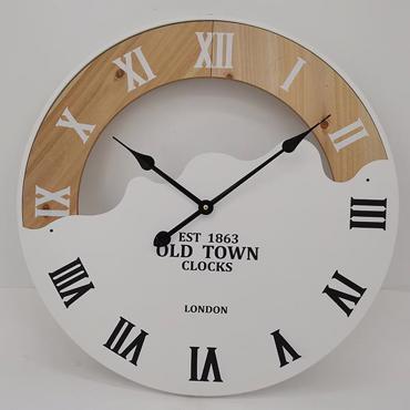 ESTHETI home Ρολόι Τοίχου Μεταλλικό/Ξύλινο με Λατινικούς Χαρακτήρες Λευκό/Μαύρο/Φυσικό Φ60x4.5cm 753-10039