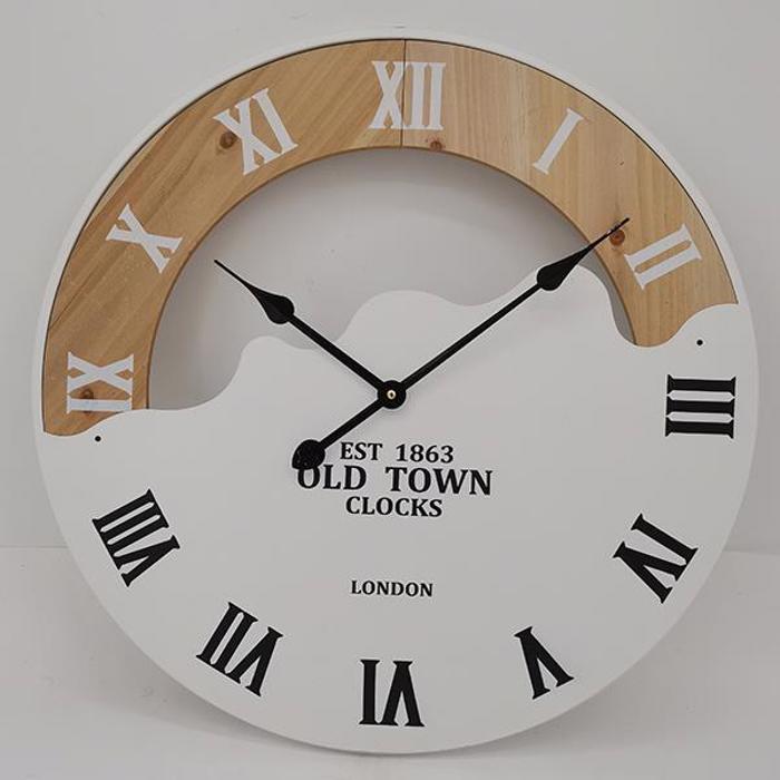 ESTHETI home Roloi Toixou Metalliko/Xulino me Latinikous Xaraktires Lefko/Mavro/Fusiko F60x4.5cm 753-10039