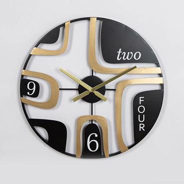 ESTHETI home Ρολόι Τοίχου Ξύλινο Μαύρο/Χρυσό Φ60x4.5cm 753-13016