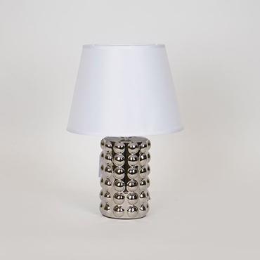 ESTHETI home Επιτραπέζιο Φωτιστικό Κεραμικό Ασημί με Λευκό Υφασμάτινο Καπέλο Φ23x36cm 757-10093