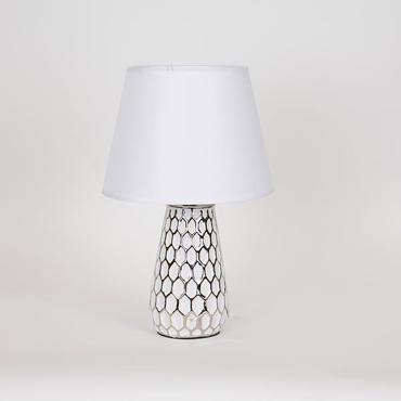 ESTHETI home Επιτραπέζιο Φωτιστικό Κεραμικό Ασημί με Λευκό Υφασμάτινο Καπέλο Φ23x36cm 757-10104