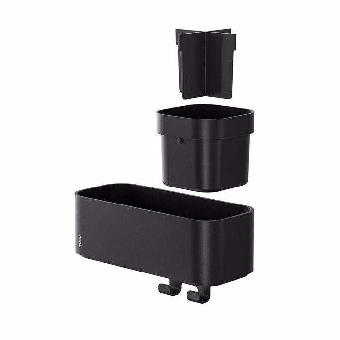 Tiger 2-Store Επιτοίχιο Ράφι με Θήκες και Κρεμάστρες 25 cm Black 800374 Tiger 2-Store Epitoixio Rafi me Thikes kai Kremastres 25 cm Black 800374