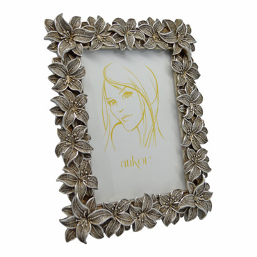 Ankor Κορνίζα Πολυεστερική 13x18cm Ασημί με Ανάγλυφα Λουλούδια (22210-5)