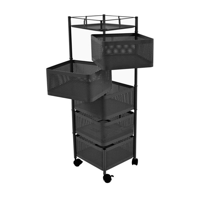 Ankor Troleϊ Apothikefsis me 5 Kalathia Metalliko Mavro Mat 28x28x91cm (824168)
