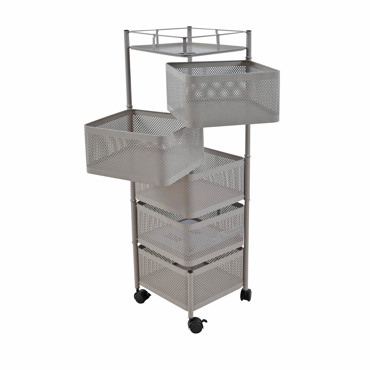 Ankor Τρόλεϊ Αποθήκευσης με 5 Καλάθια Μεταλλικό Γκρι-Μπεζ Ματ 28x28x91cm (824175)