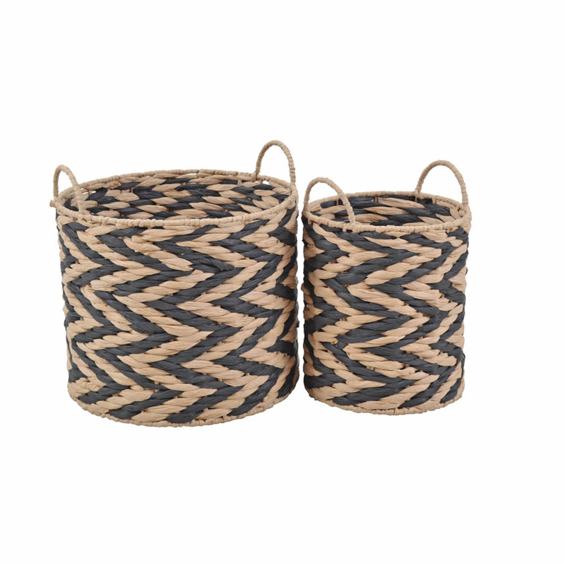 Ankor Σετ των 2 Καλάθια Ψάθινα Μαύρα/Φυσικά Φ32x32cm/Φ2