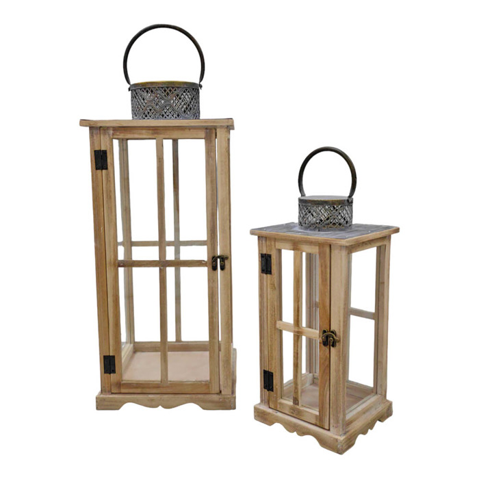 Ankor Set ton 2 Fanari Xulino me Ggri Metalliki Orofi 26x26x59cm (831753)