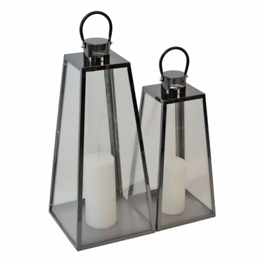 Ankor Σετ των 2 Φανάρια Inox Μαύρα 22x21x48cm (838073)