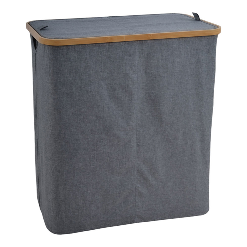 Ankor Καλάθι Απλύτων Υφασμάτινο Γκρι 2 Θέσεων με Μπαμπο