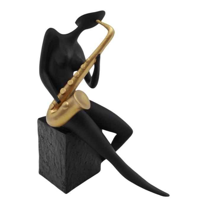 Ankor Diakosmitiki Figura Poluesteriki Gynaika Mavri me Saxofono Xruso 13x7x18cm (844289)