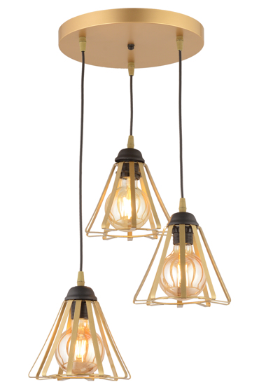 ArLight PDT 1255-3 AB Κρεμαστό Φωτιστικό Οροφής Χρυσά Τρίγωνα σε Ροζέτα Τρίφωτο Ε27 Φ24x80cm 0103525