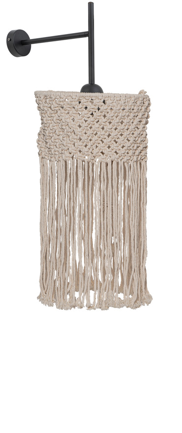 ArLight WLA 6817 Απλίκα Τοίχου Μαύρη με Μακραμέ Καπέλο Μονόφωτη Ε27 Φ37x70cm 0304219