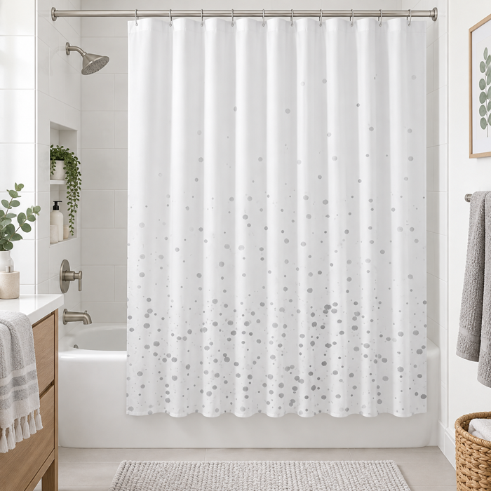 Kourtina Baniou 180x180cm ufasmatini Lefki me Ggri Pitsilies MRShome