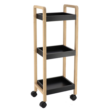 MRShome Ραφιέρα Bamboo/MDF με 3 Ράφια Φυσική/Μαύρη με Ροδάκια 28.5x21x79cm MRShome