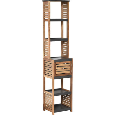 MRShome Έπιπλο MDF/Ακακία με 1 Ντουλαπάκι και 5 Ράφια Αποθήκευσης Γκρι/Καφέ 38.5x30x170cm MRShome