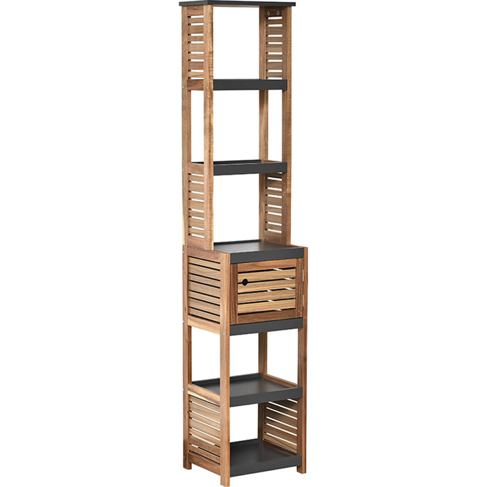 MRShome Epiplo MDF/Akakia me 1 Ntoulapaki kai 5 Rafia Apothikefsis Ggri/Kafe 38.5x30x170cm MRShome