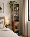 MRShome Epiplo MDF/Akakia me 1 Ntoulapaki kai 5 Rafia Apothikefsis Ggri/Kafe 38.5x30x170cm MRShome
