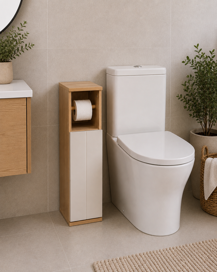 MRShome Epiplo Baniou Xulino me Ntoulapi kai Thiki ga Xarti ugias 18x18x75cm Lefko/Mpez MRShome