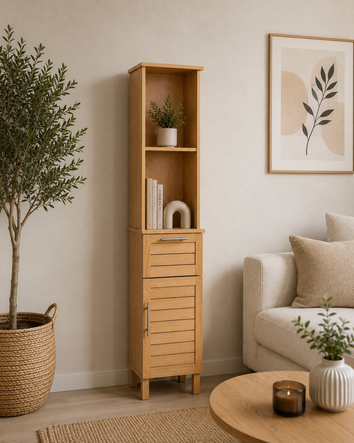 MRShome Epiplo Xulino me 2 Rafia 1 Ntoulapi kai 1 Surtari 35x26x173cm Kafe MRShome