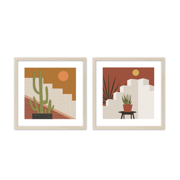 Liberta - Maison DIVINO Σετ των 2 Πίνακας από Χαρτί και MDF Πολύχρωμο με Φυσική Κορνίζα 50x50x2cm 022049