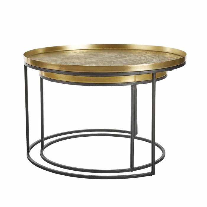 Liberta - Maison TOTALE Σετ των 2 Coffee Table Brass Antique/Μαύρο Φ76x43.5cm 04-0877 Liberta - Maison TOTALE Set ton 2 Coffee Table Brass Antique/Mavro F76x43.5cm 04-0877