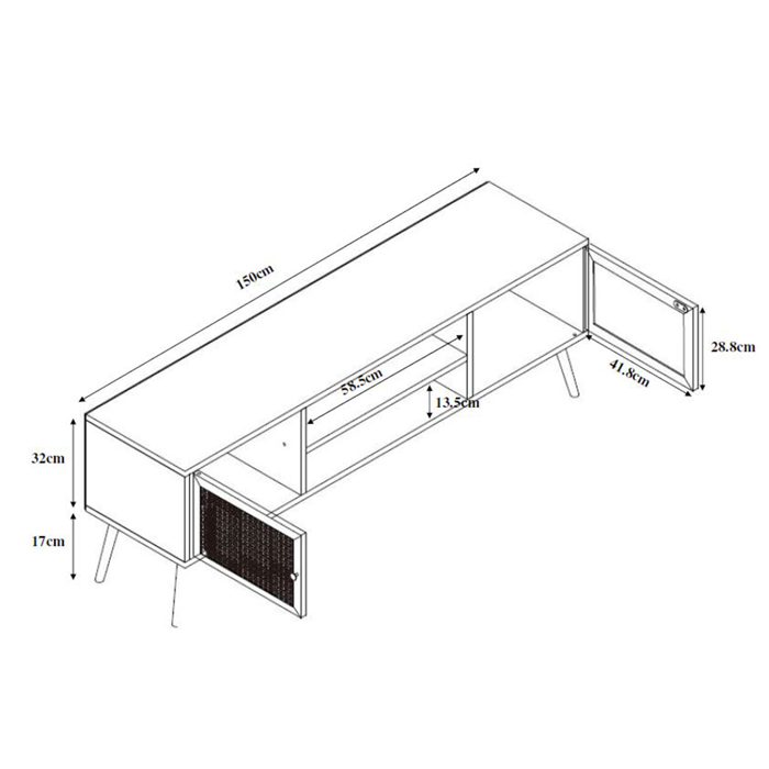 Liberta - Maison AMMOS TV Stand Fusiko me Rattan me 2 Portakia 150x39x49cm 05-0471