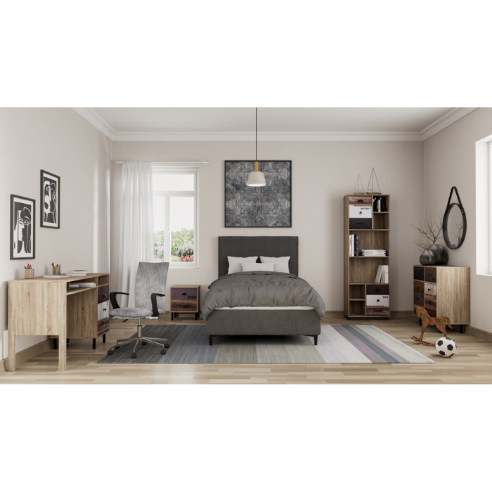 Liberta - Maison NUMBER Komodino Sonoma/Lefko/Ggri me 2 Surtaria 40x30x48cm 09-1472