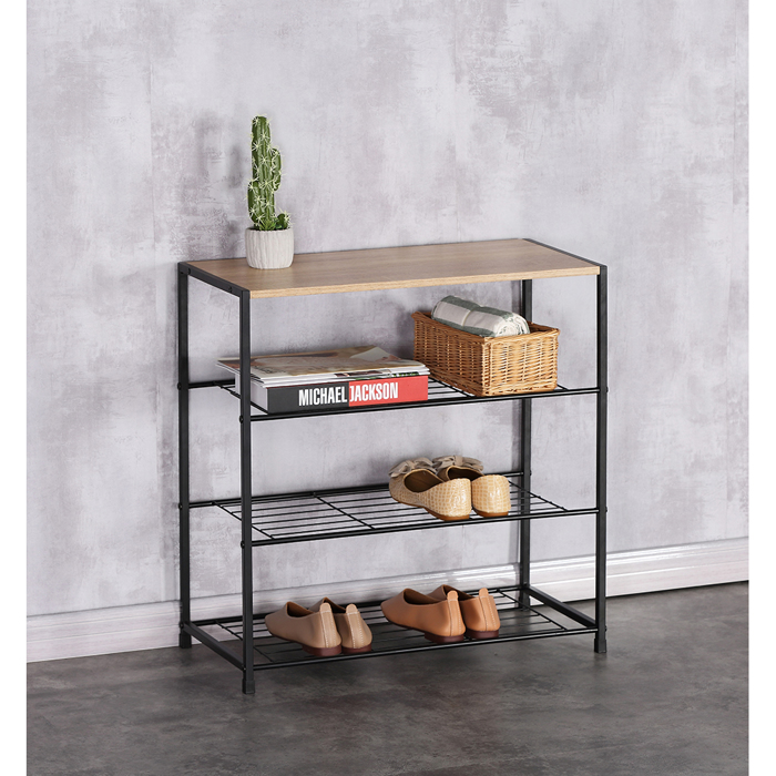 Liberta - Maison RAIL 3 Papoutsothiki me 3 Rafia Sonoma/Mavri 63x30x63cm 10-0014