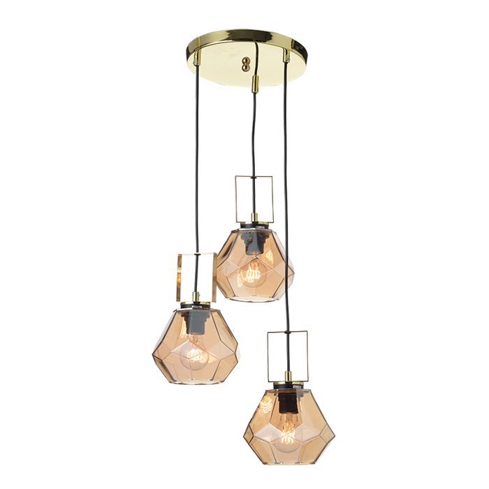 ACA Kremasto Fotistiko Orofis ''DIAMONDRA'' Trifoto Metalliko/Gyalino Oreixalkino/Meli E27 F37x101cm V371483PA