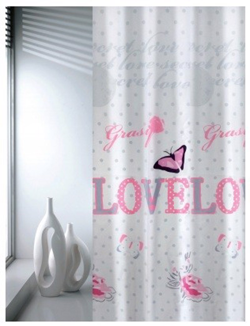 Υφασμάτινη Κουρτίνα Μπάνιου Joy 0003 Love Ροζ