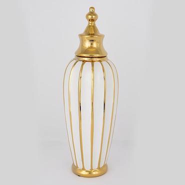 ESTHETI home Βάζο με Καπάκι Κεραμικό Λευκό/Χρυσό Φ15x45.5cm 752-20083