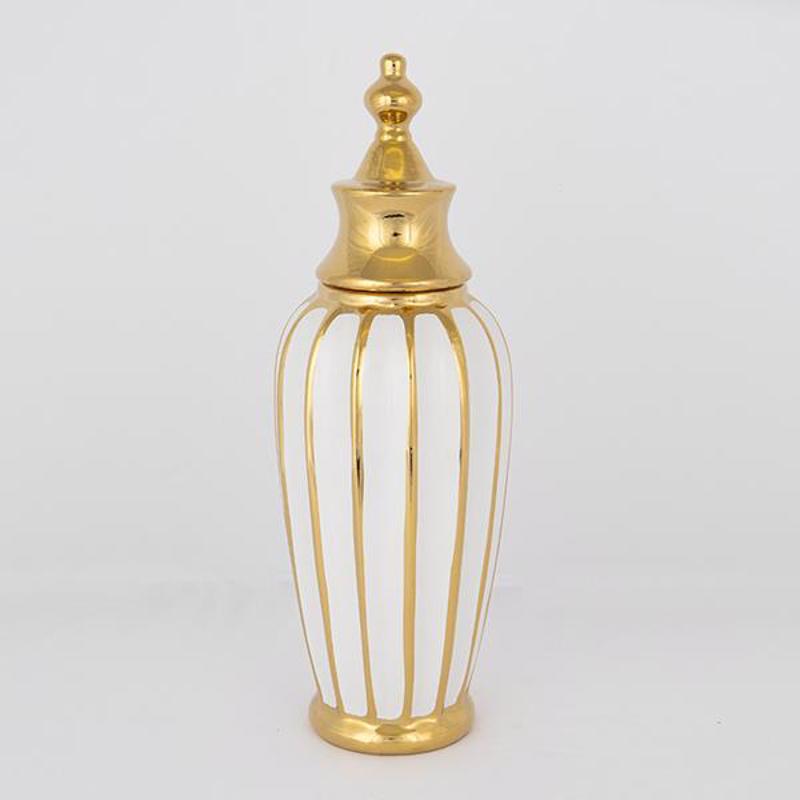 ESTHETI home Βάζο με Καπάκι Κεραμικό Λευκό/Χρυσό Φ12.5x