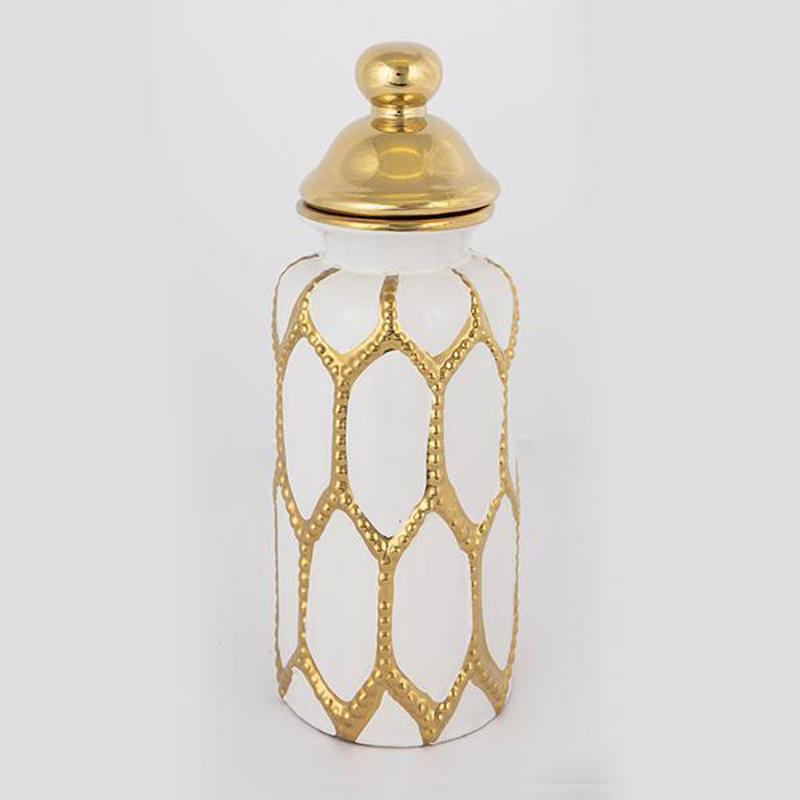 ESTHETI home Βάζο με Καπάκι Κεραμικό Λευκό/Χρυσό Φ12.5x36cm 752-20102