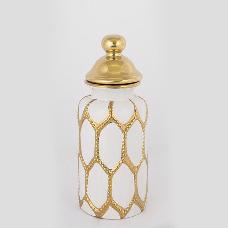 ESTHETI home Βάζο με Καπάκι Κεραμικό Λευκό/Χρυσό Φ12.5x