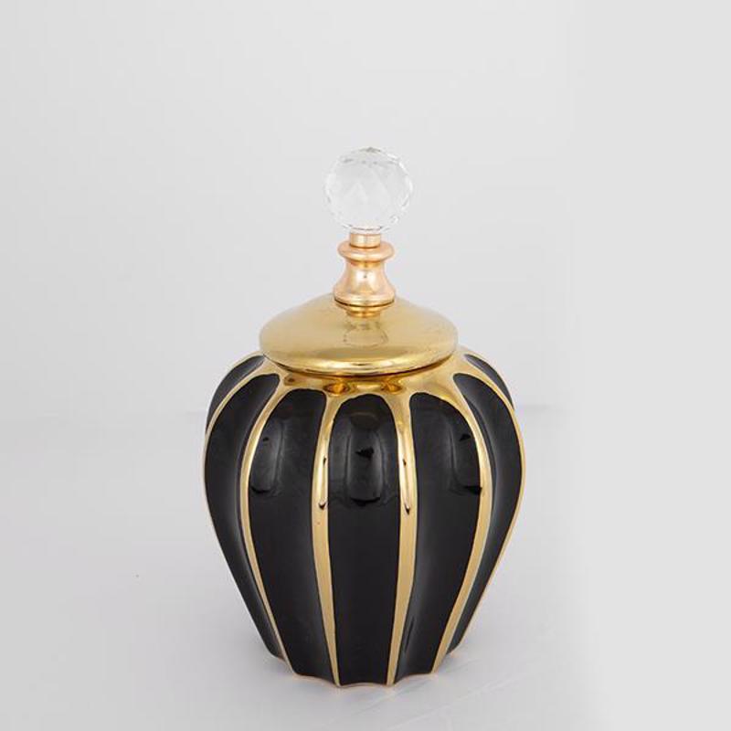 ESTHETI home Βάζο με Καπάκι Κεραμικό Μαύρο/Χρυσό Φ15x24