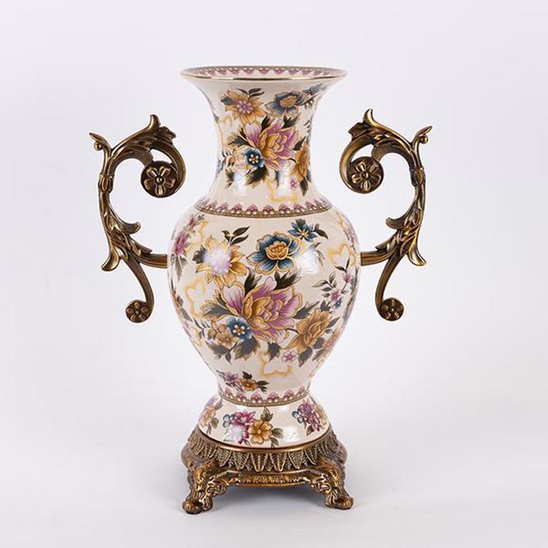 ESTHETI home Βάζο Πορσελάνης Λευκό με Χρυσά Λουλούδια 3