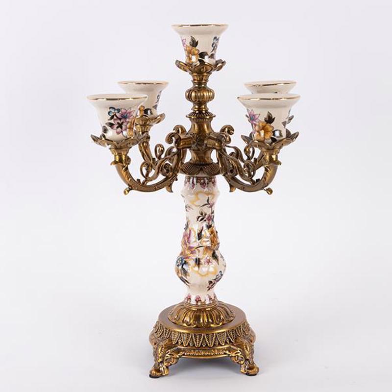 Κηροπήγια, Κεριά, Αρωματικά χώρου agiovlasitishome - ΣΗΜΑΝΤΙΚΟ: Σε περίπτωση διαφοράς τιμής από το κατάστημα ισχύει παντα και μόνο η τιμή του καταστήματος ESTHETI home Κηροπήγιο Πορσελάνης Λευκό με Χρυσά Λουλού