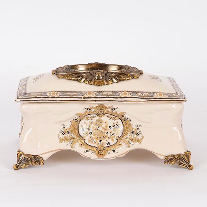 ESTHETI home Diakosmitiko Kouti Porselanis Lefko/Xruso 27.5x16.5x15.5cm 752-28546