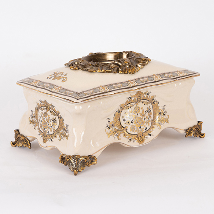 ESTHETI home Diakosmitiko Kouti Porselanis Lefko/Xruso 27.5x16.5x15.5cm 752-28546