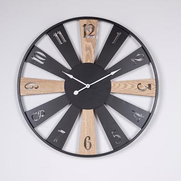 ESTHETI home Ρολόι Τοίχου Μεταλλικό/MDF Αντικέ Μαύρο/Φυσικό Φ60x4.5cm 753-10051