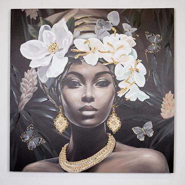 ESTHETI home Πίνακας σε Καμβά ''Γυναίκα με Λουλούδια στο Κεφάλι'' Μαύρος/Λευκός/Γκρι 100x3x100cm 755-12045