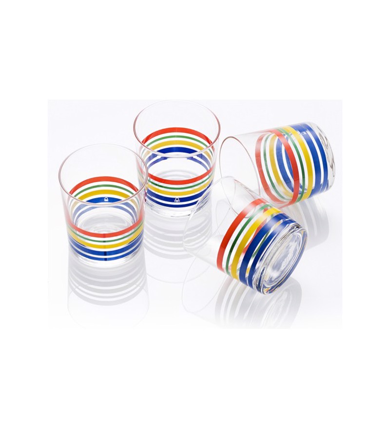 BENETTON Σετ 4 Τεμάχια Ποτήρι Νερού Γυάλινο Πολύχρωμο 3