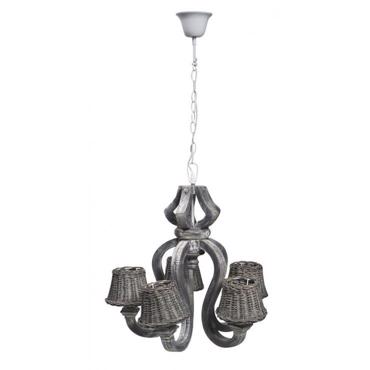 Πολύφωτο Ξύλινο Γκρι με Rattan Καπέλα 5Χe14 58Χ58εκ RIN309 Espiel