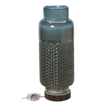 Λαμπατέρ Γυάλινο με Ξύλινη Βάση Γαλάζιο Πλέγμα 41.5εκ VID132 Espiel